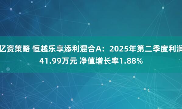 亿资策略 恒越乐享添利混合A：2025年第二季度利润41.99万元 净值增长率1.88%