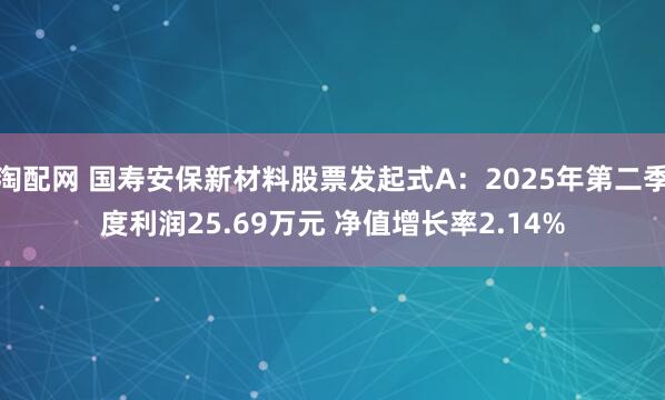 淘配网 国寿安保新材料股票发起式A：2025年第二季度利润25.69万元 净值增长率2.14%