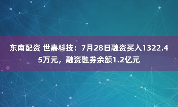 东南配资 世嘉科技：7月28日融资买入1322.45万元，融资融券余额1.2亿元